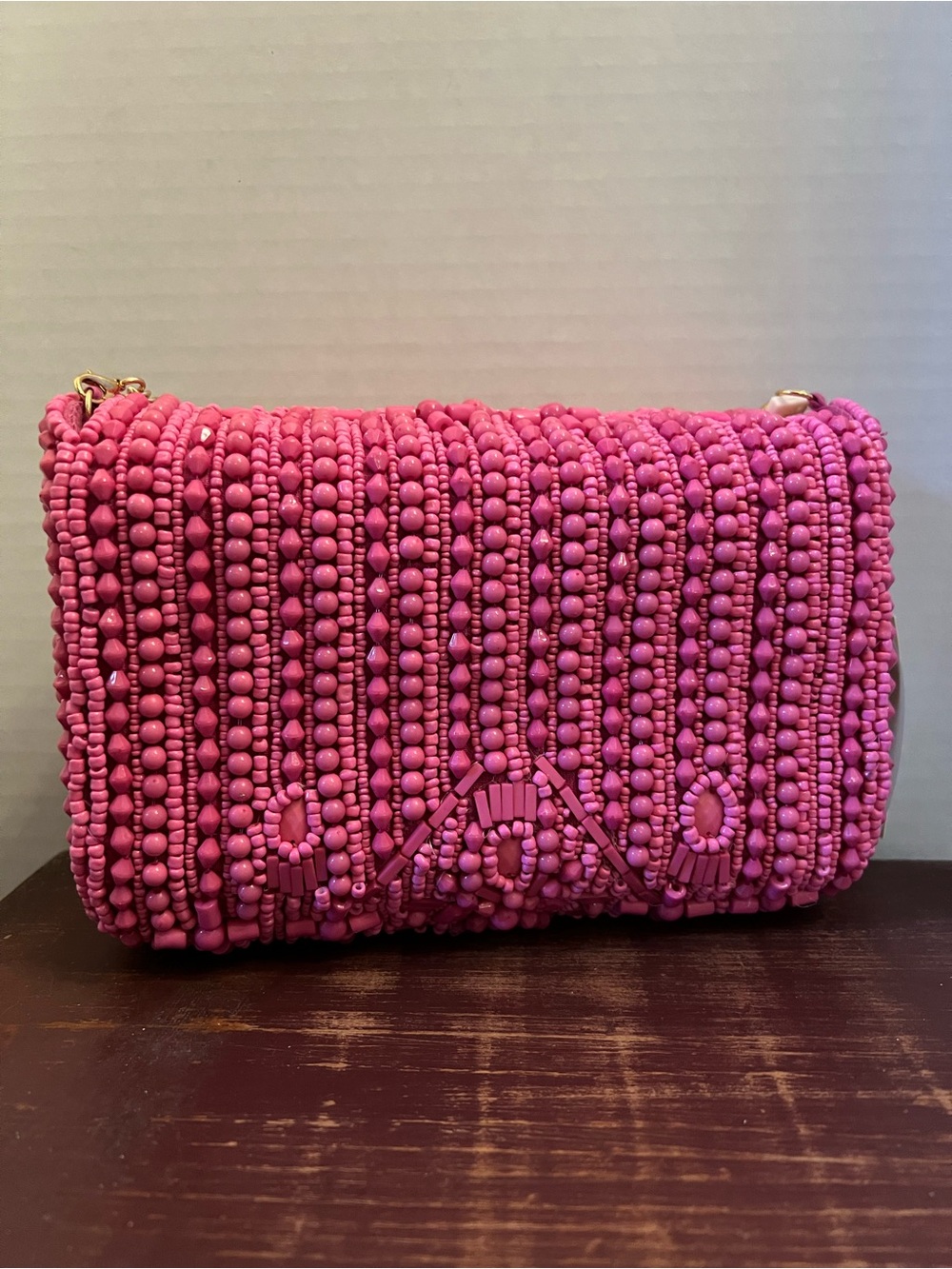 Pink Beaded Chain Shoulder Bag - - Picture 2 of 3